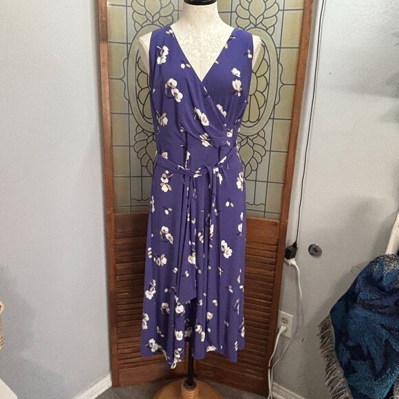 Lauren Ralph Lauren Black Label Floral Flutter Sleeve Jersey Dress Size 10 - Picture 2 of 14